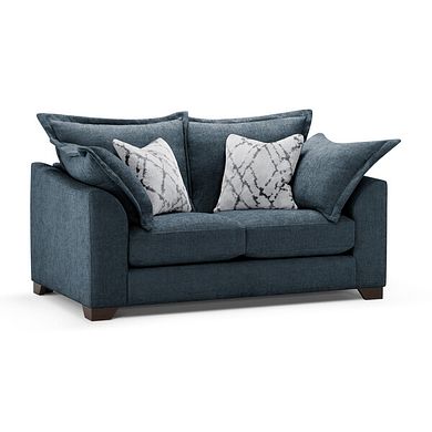 Dewsbury 2 Seater Sofa in Milo Navy Fabric with Silver Scatter Cushions