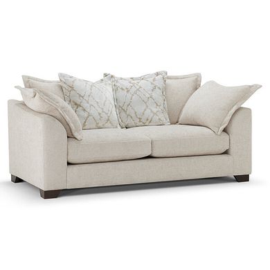 Dewsbury 3 Seater Pillow Back Sofa in Milo Cream Fabric with Natural Scatter Cushions