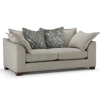 Dewsbury 3 Seater Pillow Back Sofa in Milo Mink Fabric with Mink Scatter Cushions