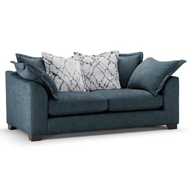 Dewsbury 3 Seater Pillow Back Sofa in Milo Navy Fabric with Silver Scatter Cushions