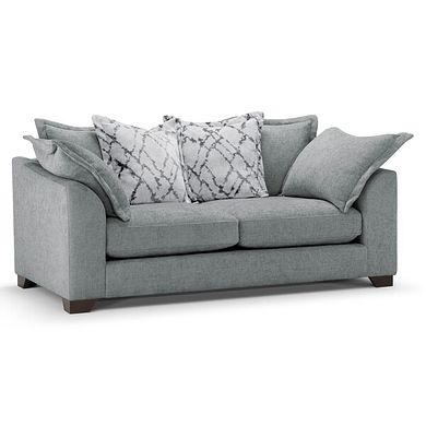 Dewsbury 3 Seater Pillow Back Sofa in Milo Pewter Fabric with Silver Scatter Cushions
