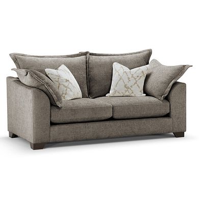 Dewsbury 3 Seater Sofa in Milo Mocha Fabric with Natural Scatter Cushions