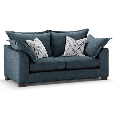 Dewsbury 3 Seater Sofa in Milo Navy Fabric with Silver Scatter Cushions