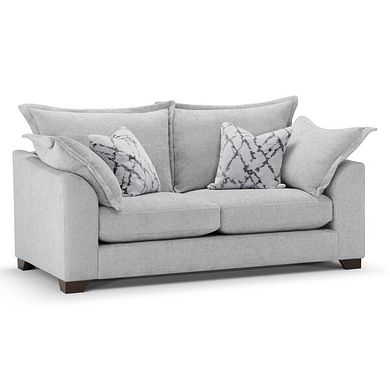 Dewsbury 3 Seater Sofa in Milo Silver Fabric with Silver Scatter Cushions