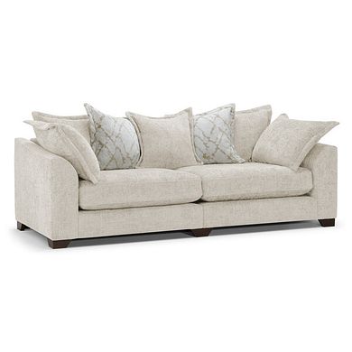 Dewsbury 4 Seater Pillow Back Sofa in Milo Cream Fabric with Natural Scatter Cushions