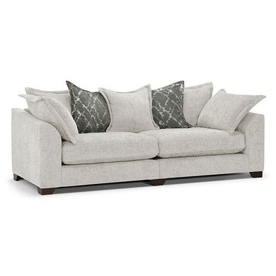Dewsbury 4 Seater Pillow Back Sofa in Milo Ivory Fabric with Mink Scatter Cushions
