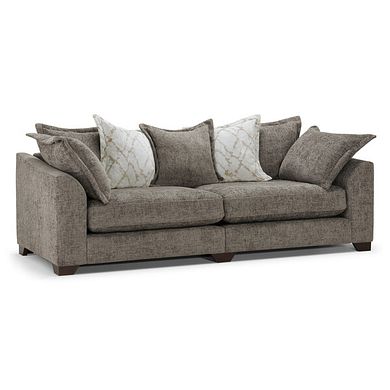 Dewsbury 4 Seater Pillow Back Sofa in Milo Mocha Fabric with Natural Scatter Cushions