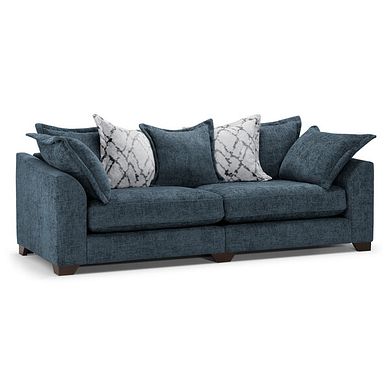 Dewsbury 4 Seater Pillow Back Sofa in Milo Navy Fabric with Silver Scatter Cushions