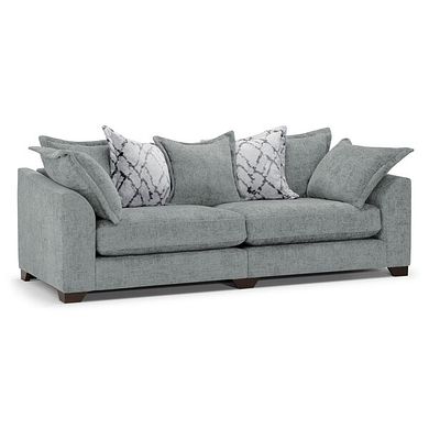 Dewsbury 4 Seater Pillow Back Sofa in Milo Pewter Fabric with Silver Scatter Cushions