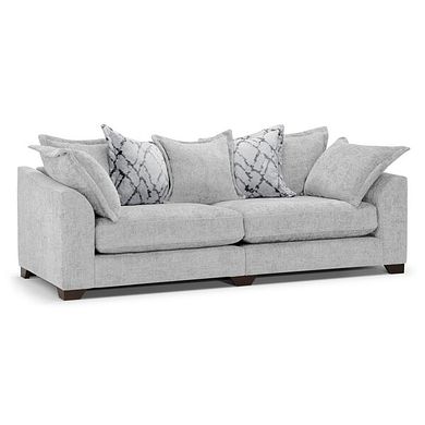 Dewsbury 4 Seater Pillow Back Sofa in Milo Silver Fabric with Silver Scatter Cushions