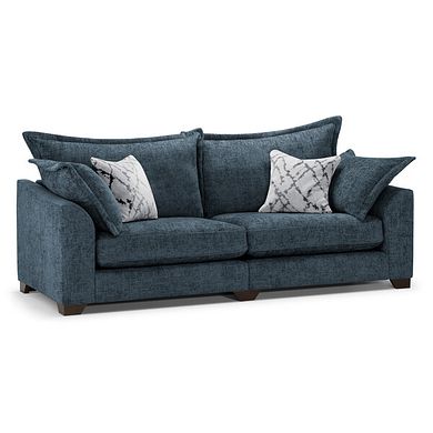 Dewsbury 4 Seater Sofa in Milo Navy Fabric with Silver Scatter Cushions