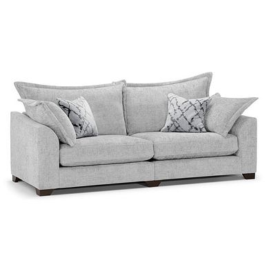 Dewsbury 4 Seater Sofa in Milo Silver Fabric with Silver Scatter Cushions