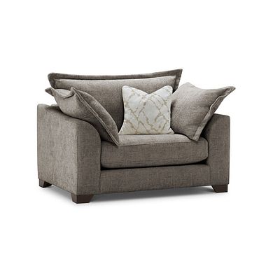 Dewsbury Loveseat in Milo Mocha Fabric with Natural Scatter Cushions
