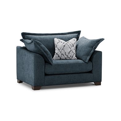Dewsbury Loveseat in Milo Navy Fabric with Silver Scatter Cushions
