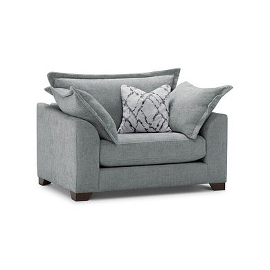 Dewsbury Loveseat in Milo Pewter Fabric with Silver Scatter Cushions