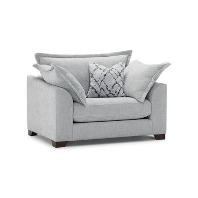 Dewsbury Loveseat in Milo Silver Fabric with Silver Scatter Cushions