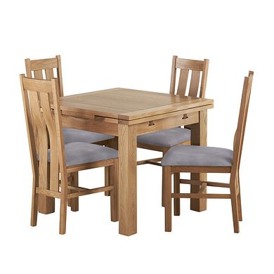 Dorset 3ft Extending Table and 4 Arched Back Chairs with Dappled Silver Fabric Seats