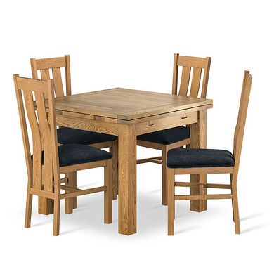 Dorset 3ft x 3ft Natural Oak Extending Dining Table + 4 Arched Back Natural Solid Oak Chair with Verona Charcoal Fabric Seat