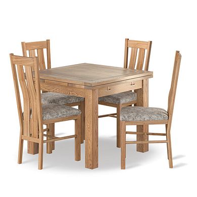 Dorset Natural Oak Extending Dining Table + 4 Arched Back Natural Oak and Plain Truffle Fabric Dining Chair