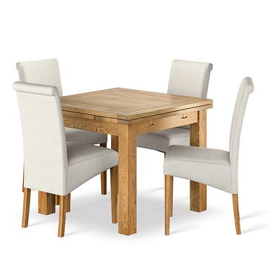 Dorset Natural Oak Extending Dining Table And 4 Scroll Backs in Conway Stone