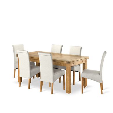 Dorset Natural Oak Extending Dining Table And 4 Scroll Backs in Conway Stone 
