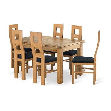 Dorset Natural Oak Extending Dining Table And 6 Wave Backs In Verona Charcoal 