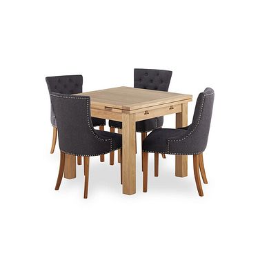 Dorset Natural Solid Oak 3ft Extending Table with 4 Vivien Button Back Chairs in Grey Fabric