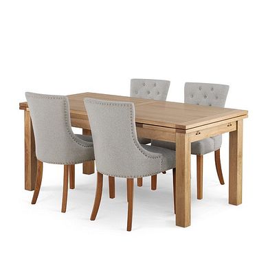 Dorset Natural Solid Oak 6ft Extending Table and 4 Vivien Button Back Chairs in Cream Fabric