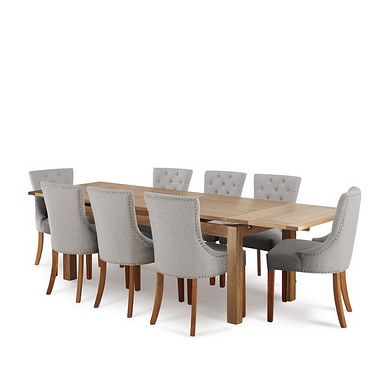 Dorset Natural Solid Oak 6ft Extending Table and 8 Vivien Button Back Chairs in Cream Fabric