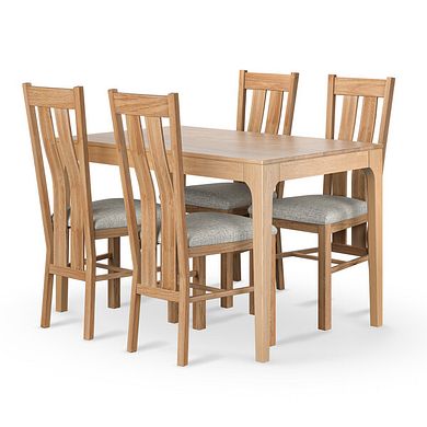 Durham Natural Oak Dining Table + 4 Arched Back Natural Oak Chairs with Plain Grey Fabric Seat
