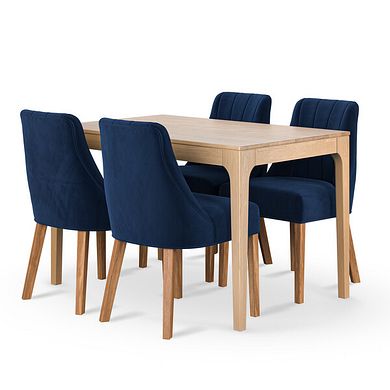 Durham Natural Oak Dining Table + 4 Marlene Chairs with Oak Legs in Midnight Velvet