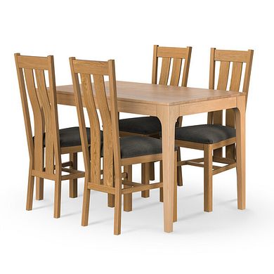 Durham Natural Oak Fixed Dining Table 120cm + 4 Arched Back Natural Solid Oak Chair with Verona Chocolate Fabric Seat