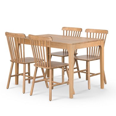 Durham Natural Oak Fixed Dining Table 120cm + 4 Kingham Natural Oak Spindle Chair