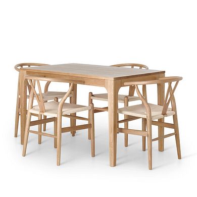 Durham Natural Oak Fixed Dining Table + 4 Lars Dining Chairs in Natural Oak with Natural Seat