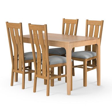 Durham Natural Oak Fixed Dining Table And 4 Arched Backs In Verona Grey 