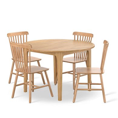 Durham Natural Oak Round Dining Table 120cm + 4 Kingham Natural Oak Spindle Chair