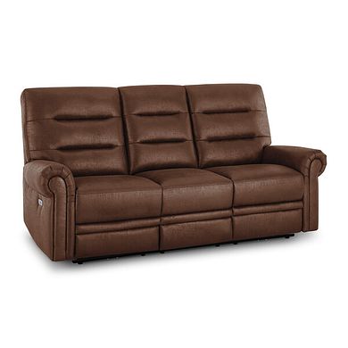 Eastbourne Recliner 3 Seater with USB - Ranch Dark Brown Fabric