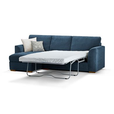 Eastley Left Hand Chaise Sofa Bed with Storage in Limoge Prussian Blue Fabric with Silver Scatters