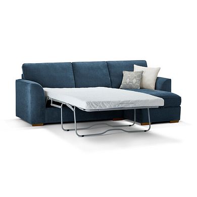 Eastley Right Hand Chaise Sofa Bed with Storage in Limoge Prussian Blue Fabric with Silver Scatters