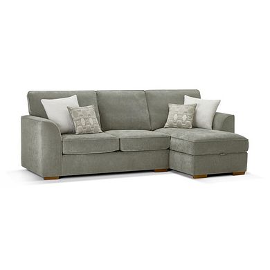 Eastley Right Hand Chaise Sofa with Storage in Limoge Green Fabric with Beige Scatters