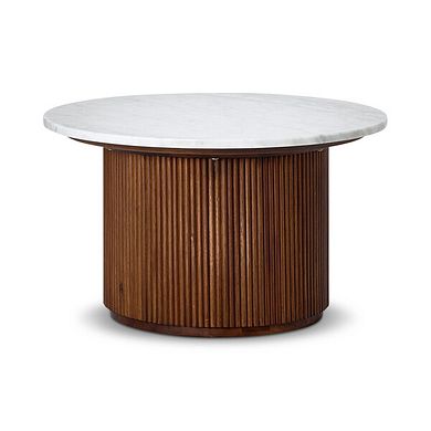 Elba Solid Acacia and Italian Marble Round Coffee Table