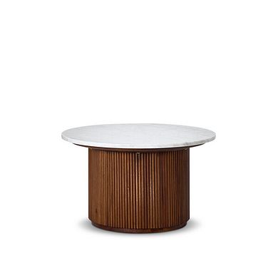 Elba Solid Acacia and Italian Marble Round Coffee Table