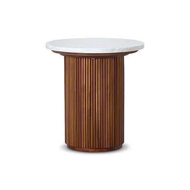 Elba Solid Acacia and Italian Marble Round Side Table