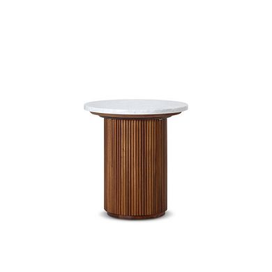 Elba Solid Acacia and Italian Marble Round Side Table