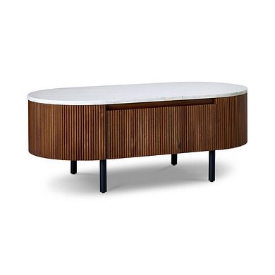 Elba Solid Acacia and Italian Marble Storage Coffee Table