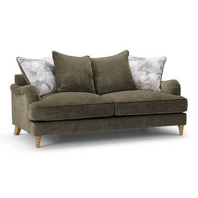Eloise 3 Seater Pillow Back Sofa in Marlan Olive Green Fabric
