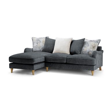Eloise Left Hand Chaise Pillow Back Sofa in Marlan Nero Fabric
