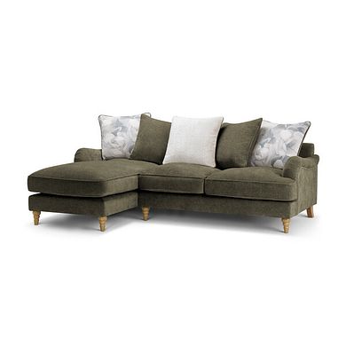Eloise Left Hand Chaise Pillow Back Sofa in Marlan Olive Green Fabric