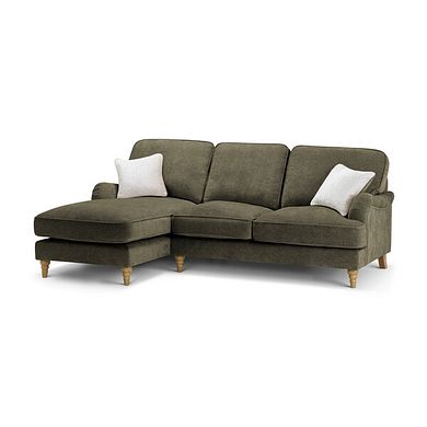 Eloise Left Hand Chaise Sofa in Marlan Olive Green Fabric