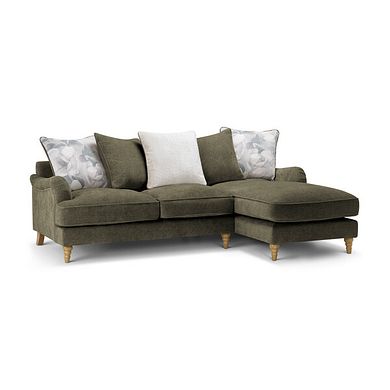 Eloise Right Hand Chaise Pillow Back Sofa in Marlan Olive Green Fabric